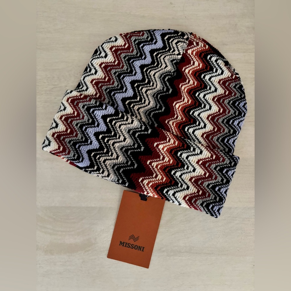 Missoni Authentic Multicolored Zigzag Chevron Wool-Knit Beanie